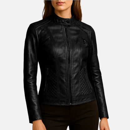 Dorevelle | Women’s Slim-Fit Zip-Up Leather Moto Jacket