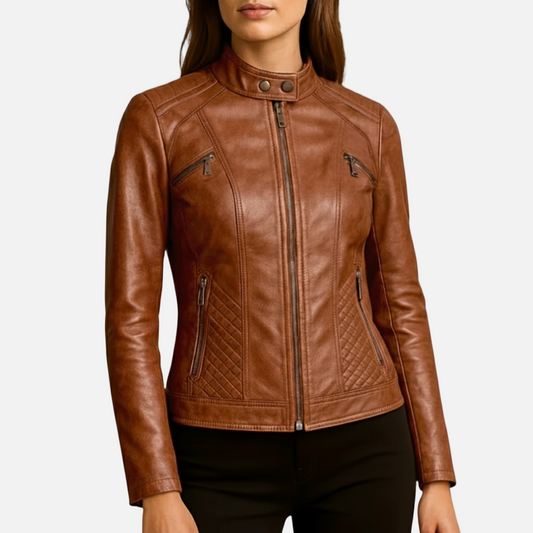 Dorevelle | Women’s Slim-Fit Zip-Up Leather Moto Jacket