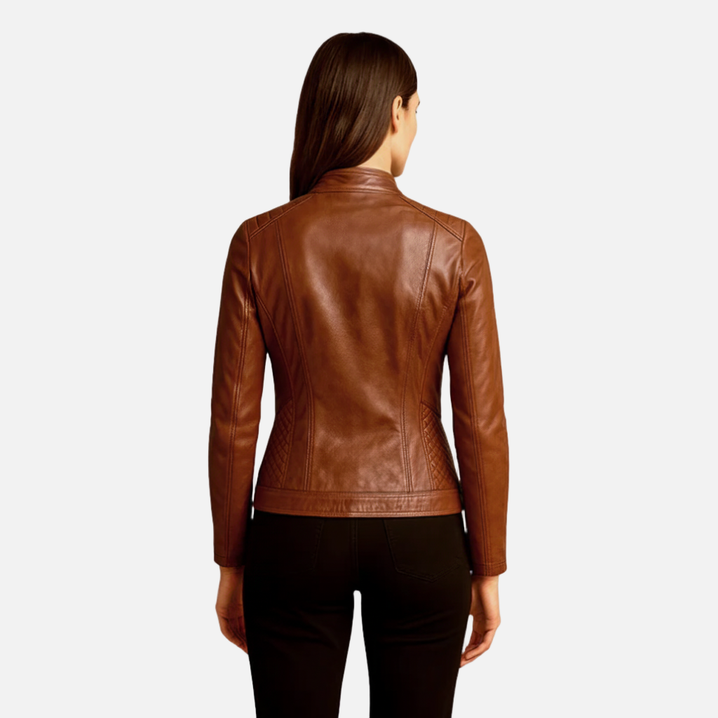 Dorevelle | Women’s Slim-Fit Zip-Up Leather Moto Jacket