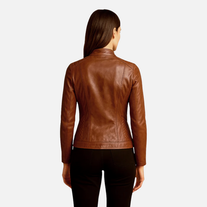 Dorevelle | Women’s Slim-Fit Zip-Up Leather Moto Jacket