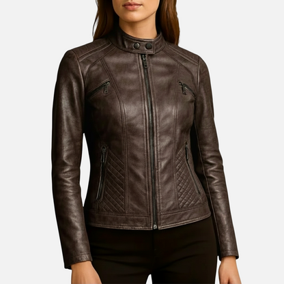 Dorevelle | Women’s Slim-Fit Zip-Up Leather Moto Jacket