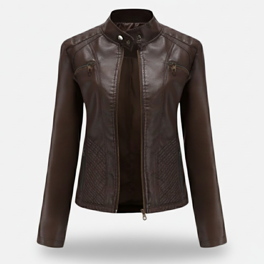 Dorevelle | Women’s Slim-Fit Zip-Up Leather Moto Jacket