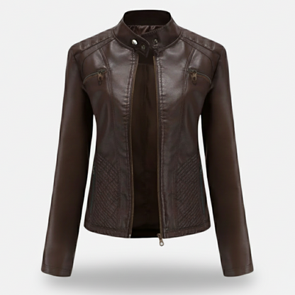 Dorevelle | Women’s Slim-Fit Zip-Up Leather Moto Jacket