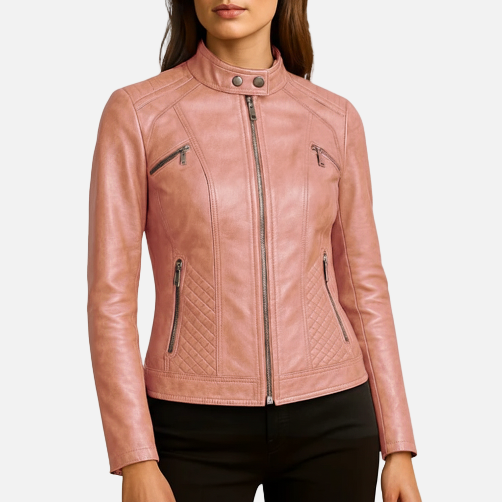 Dorevelle | Women’s Slim-Fit Zip-Up Leather Moto Jacket