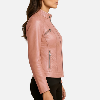 Dorevelle | Women’s Slim-Fit Zip-Up Leather Moto Jacket