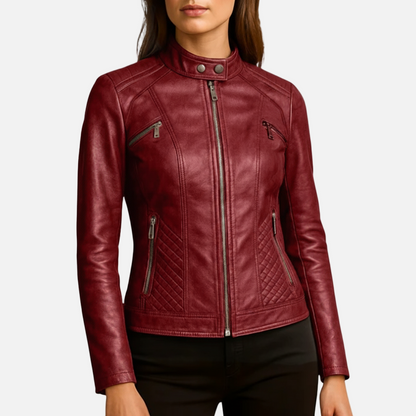 Dorevelle | Women’s Slim-Fit Zip-Up Leather Moto Jacket