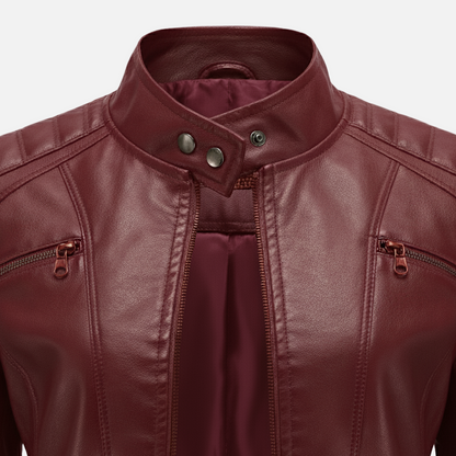 Dorevelle | Women’s Slim-Fit Zip-Up Leather Moto Jacket