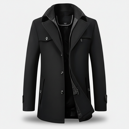 Dorevelle | Men’s Wool Blend Trench Coat with Double Stand Collar Zipped