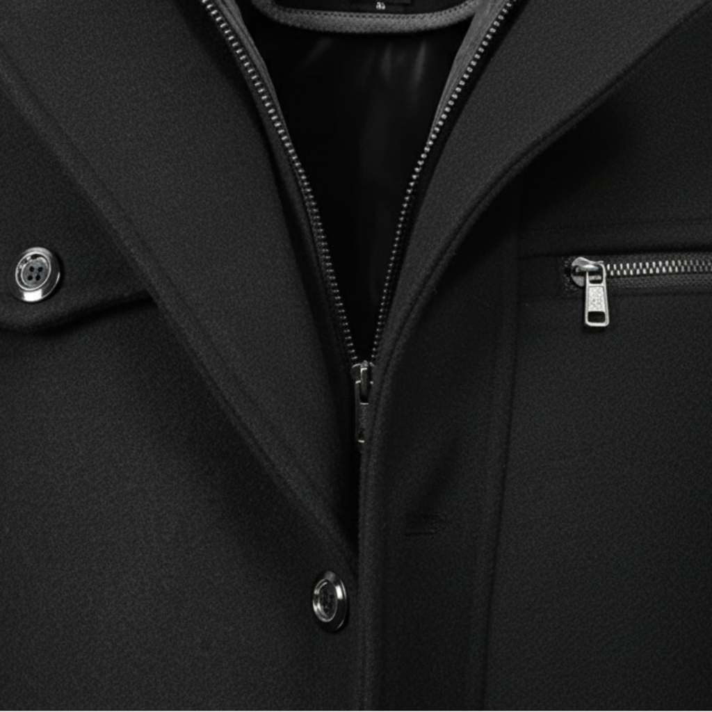 Dorevelle | Men’s Wool Blend Trench Coat with Double Stand Collar Zipped