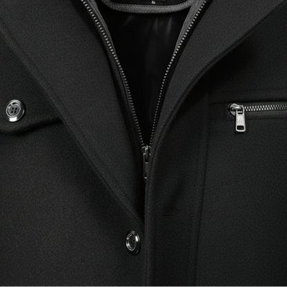 Dorevelle | Men’s Wool Blend Trench Coat with Double Stand Collar Zipped