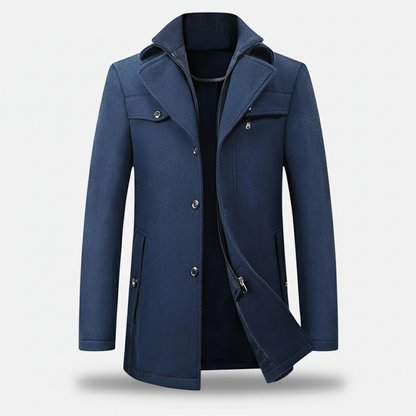 Dorevelle | Men’s Wool Blend Trench Coat with Double Stand Collar Zipped