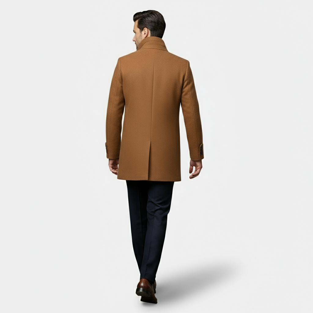 Dorevelle | Men’s Wool Blend Trench Coat with Double Stand Collar Zipped