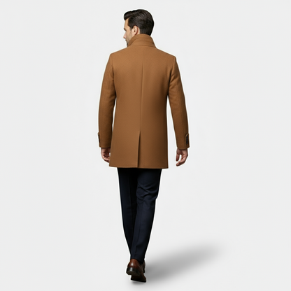 Dorevelle | Men’s Wool Blend Trench Coat with Double Stand Collar Zipped