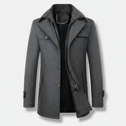 Dorevelle | Men’s Wool Blend Trench Coat with Double Stand Collar Zipped
