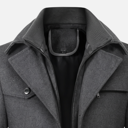 Dorevelle | Men’s Wool Blend Trench Coat with Double Stand Collar Zipped