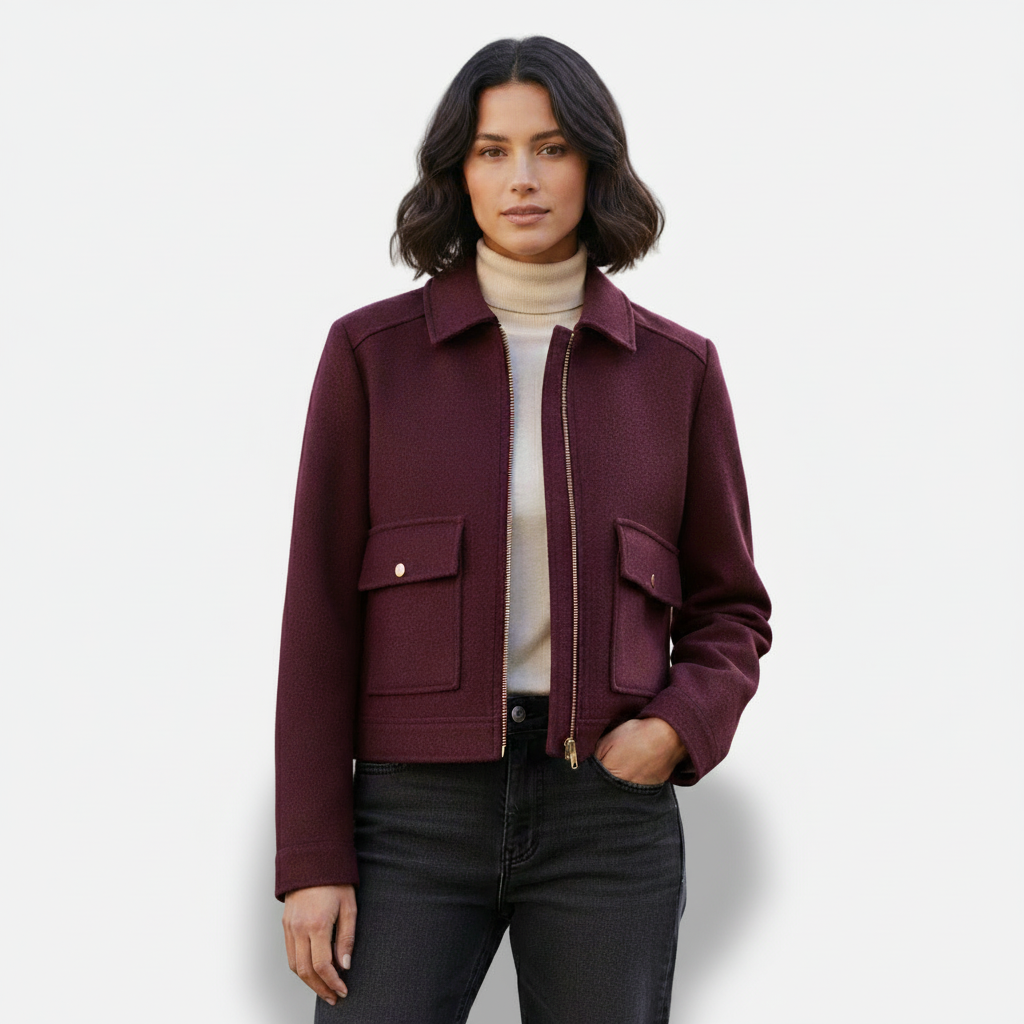 Dorevelle | Women’s Wool Blend Utility Jacket – Zip Up Short Coat