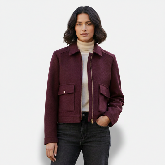 Dorevelle | Women’s Wool Blend Utility Jacket – Zip Up Short Coat