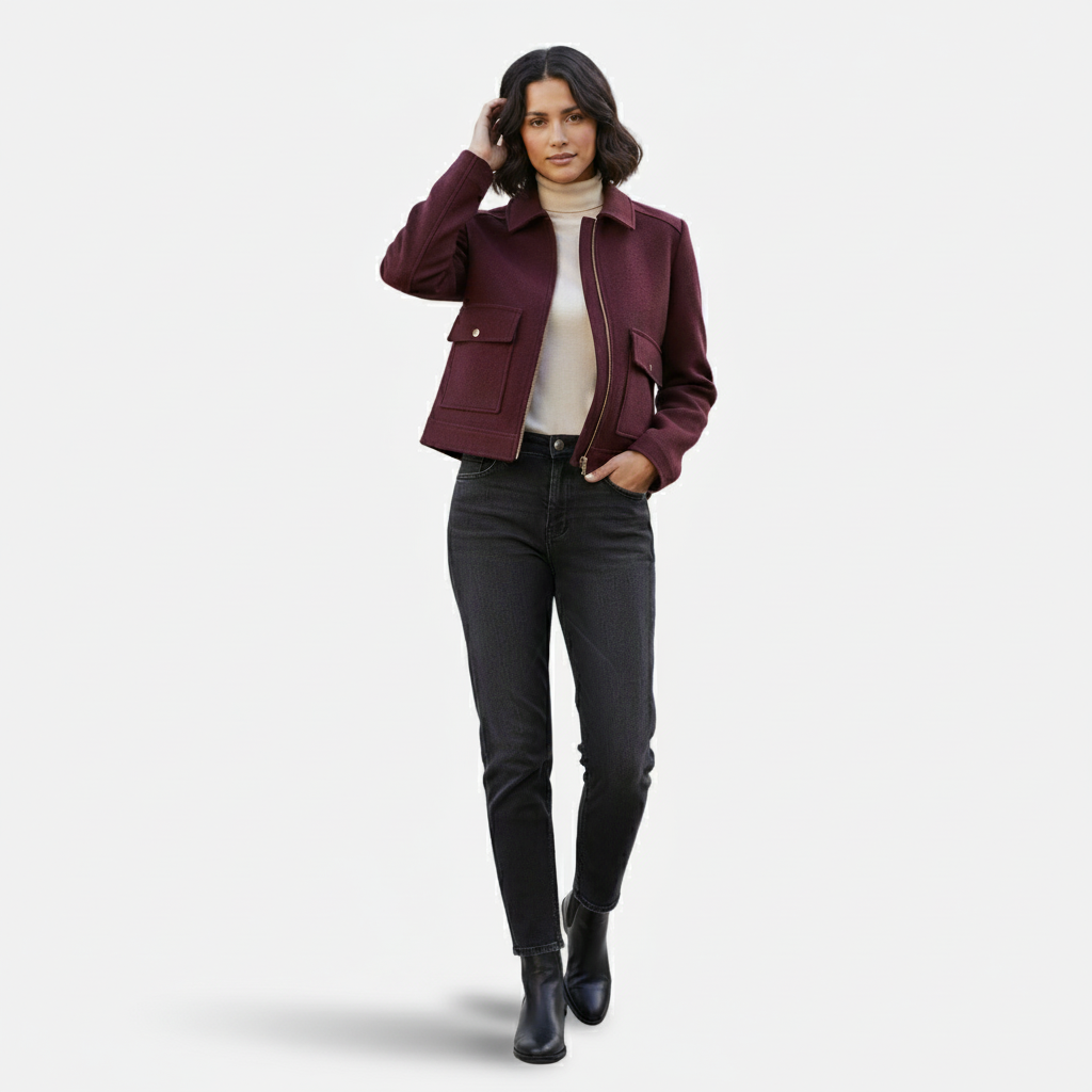 Dorevelle | Women’s Wool Blend Utility Jacket – Zip Up Short Coat