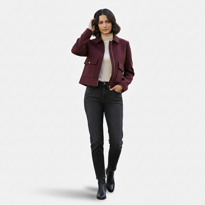 Dorevelle | Women’s Wool Blend Utility Jacket – Zip Up Short Coat