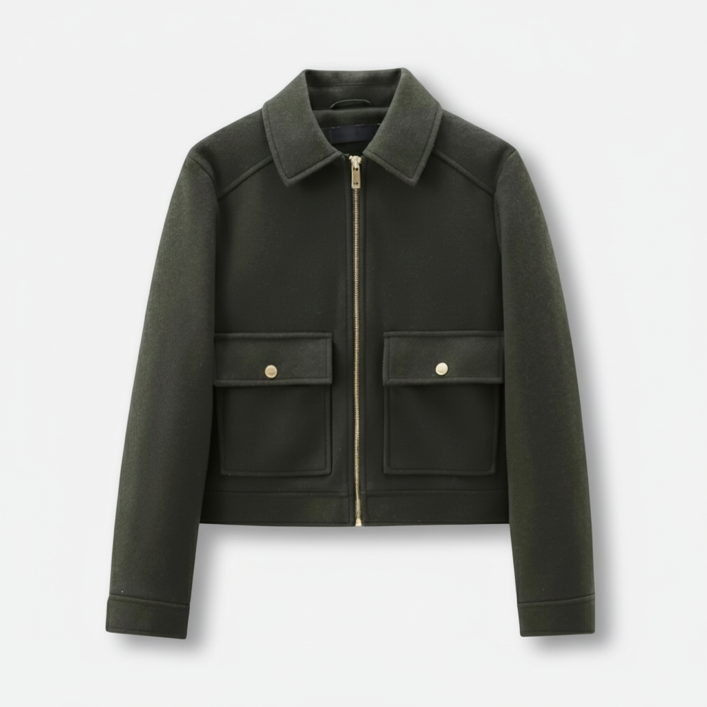 Dorevelle | Women’s Wool Blend Utility Jacket – Zip Up Short Coat
