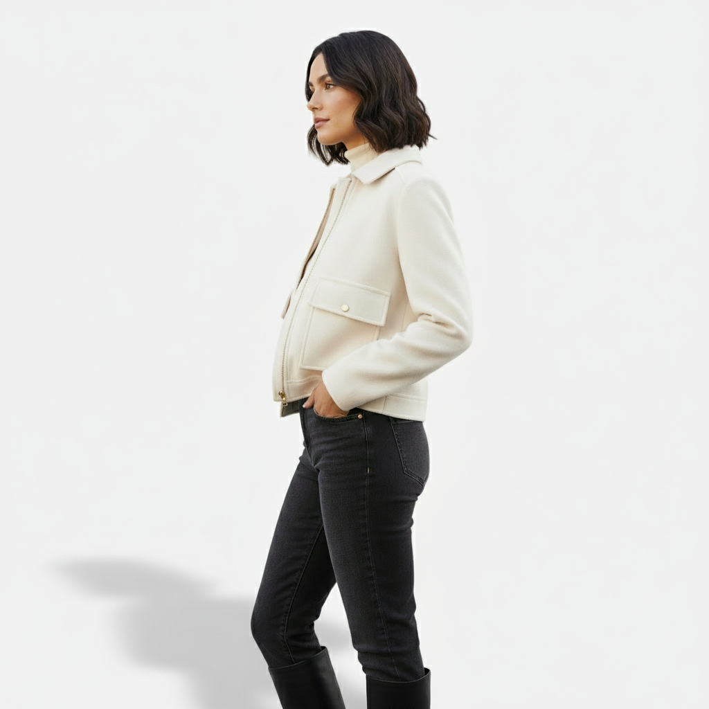 Dorevelle | Women’s Wool Blend Utility Jacket – Zip Up Short Coat