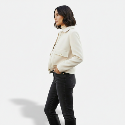 Dorevelle | Women’s Wool Blend Utility Jacket – Zip Up Short Coat