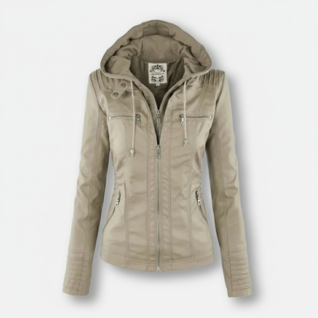 Dorevelle | Women's Slim-Fit PU Leather Moto Jacket with Detachable Hoodie