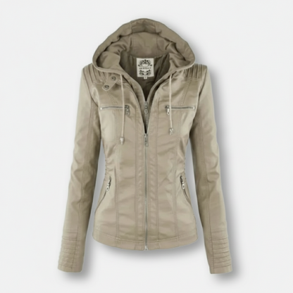 Dorevelle | Women's Slim-Fit PU Leather Moto Jacket with Detachable Hoodie