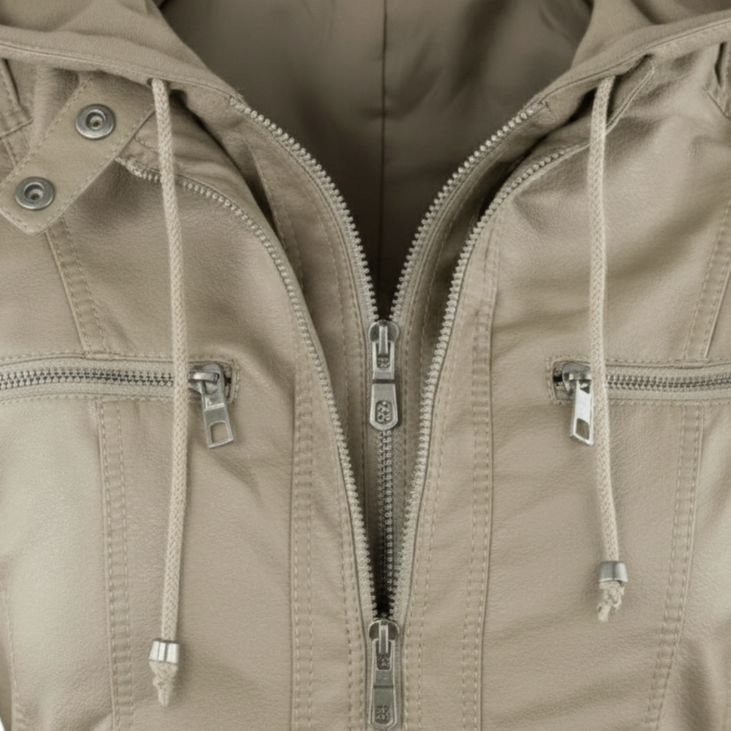 Dorevelle | Women's Slim-Fit PU Leather Moto Jacket with Detachable Hoodie