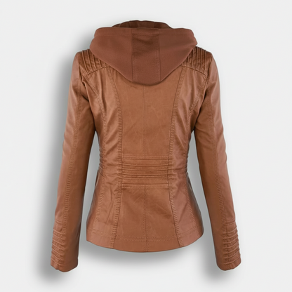 Dorevelle | Women's Slim-Fit PU Leather Moto Jacket with Detachable Hoodie
