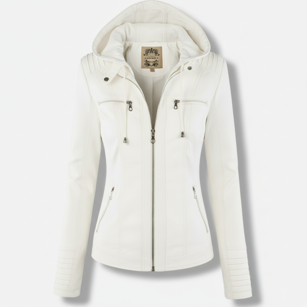 Dorevelle | Women's Slim-Fit PU Leather Moto Jacket with Detachable Hoodie