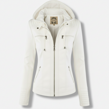 Dorevelle | Women's Slim-Fit PU Leather Moto Jacket with Detachable Hoodie