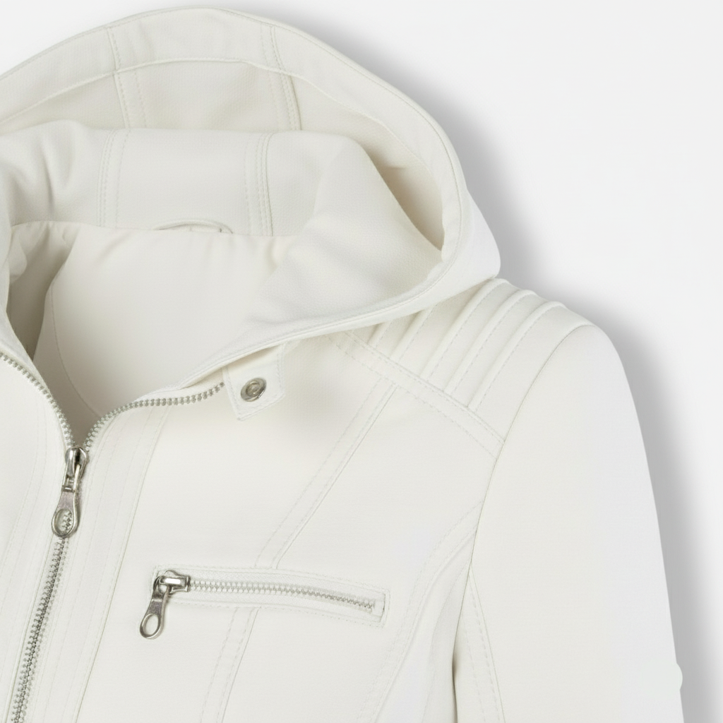 Dorevelle | Women's Slim-Fit PU Leather Moto Jacket with Detachable Hoodie