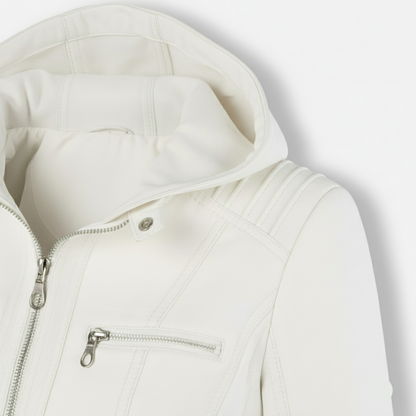 Dorevelle | Women's Slim-Fit PU Leather Moto Jacket with Detachable Hoodie