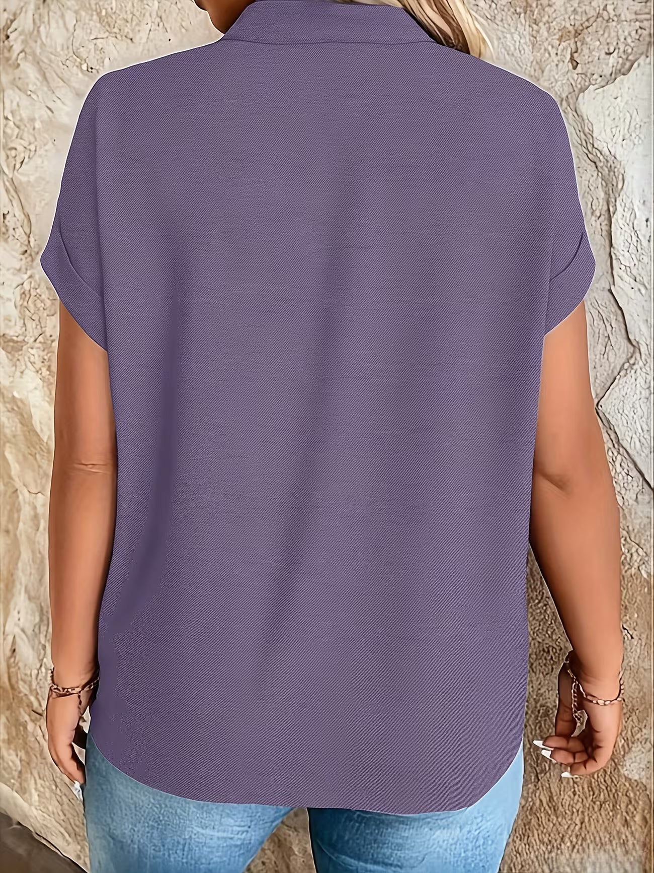 Elegant V Neck Stand Collar Women's Top Shirt