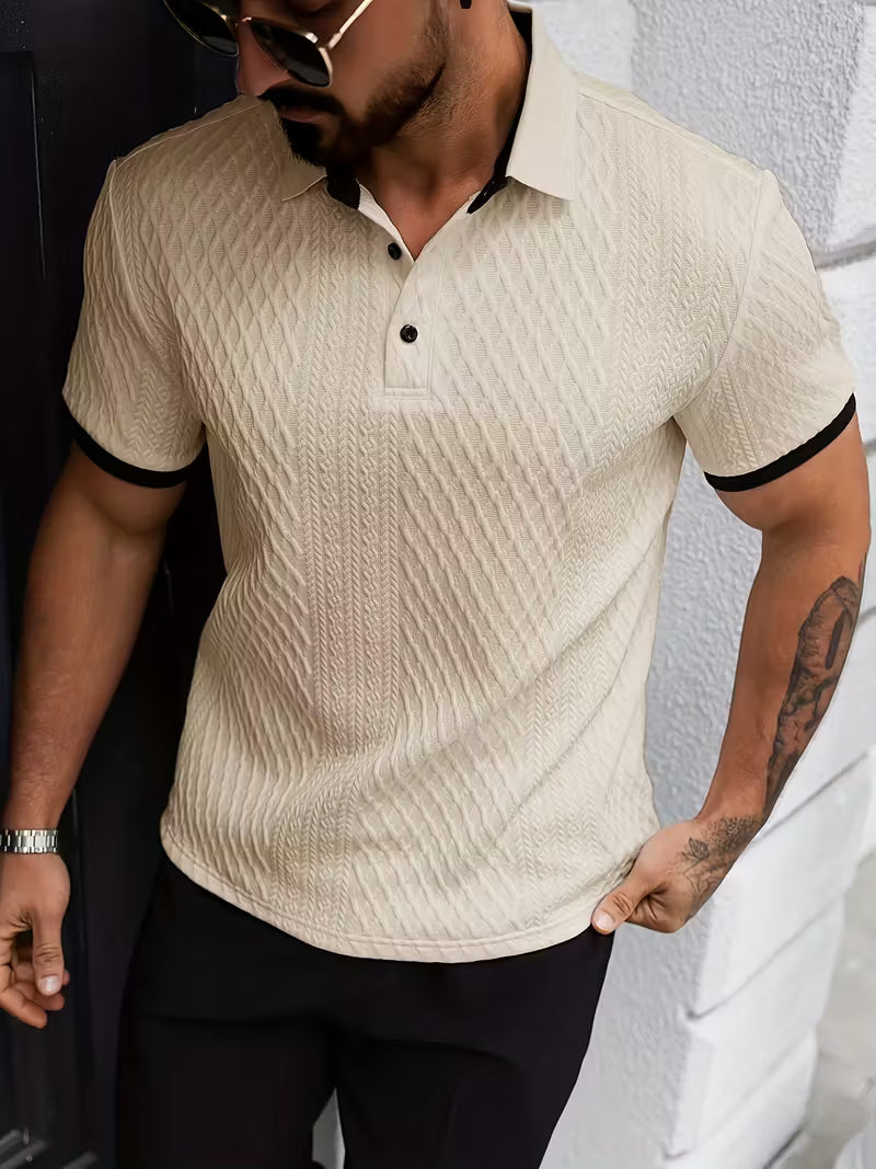Men's Jacquard Colour Block Short Sleeve Shirt