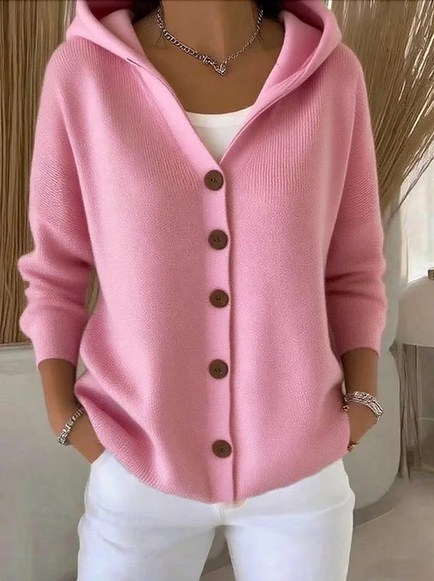 Women Hooded Knit Button-Front Cardigan