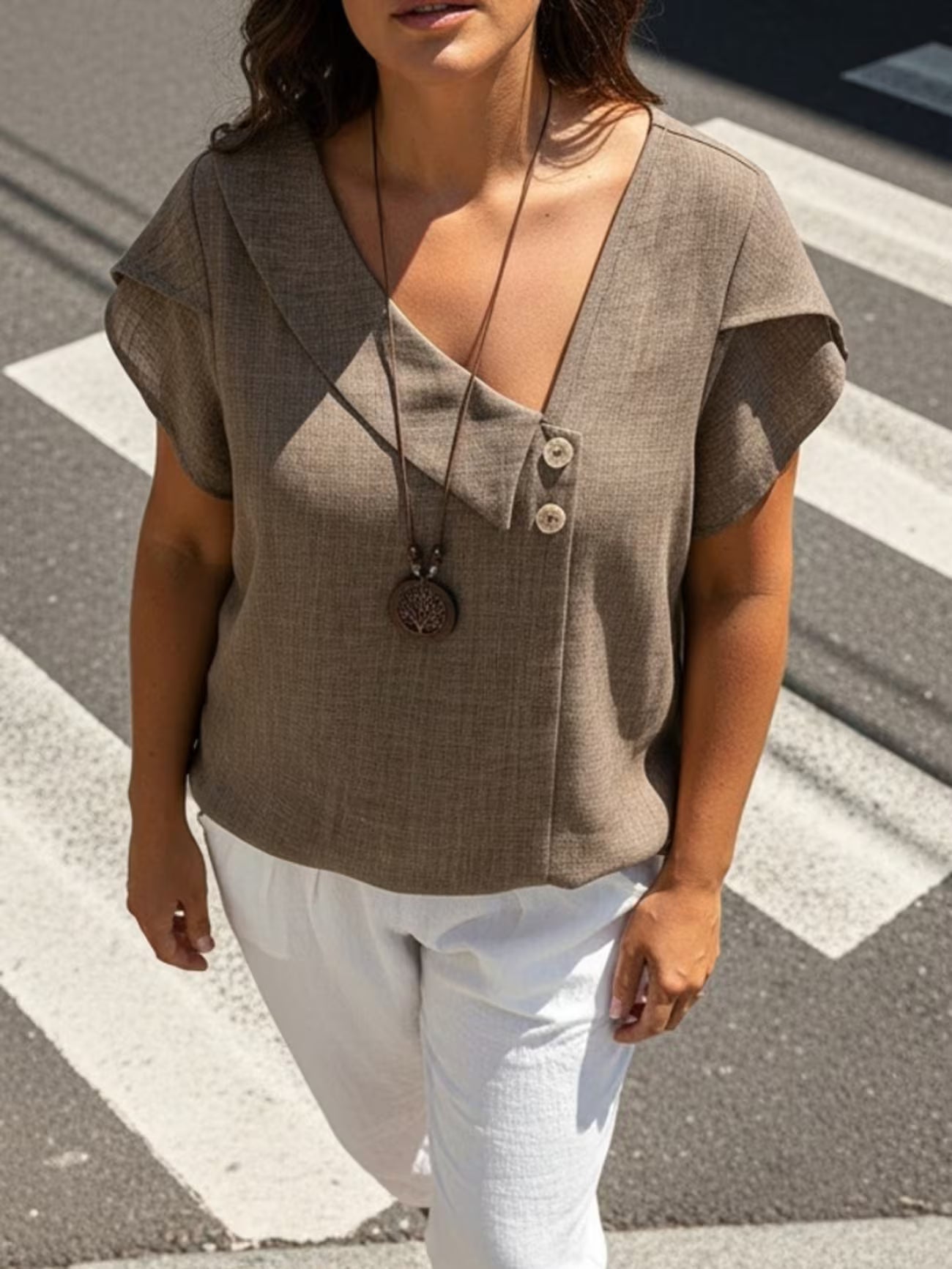 Women's Plus Size Relaxed Summer Button Shirt