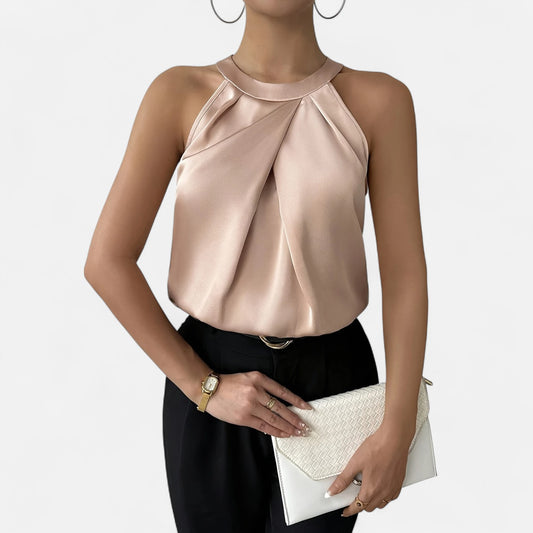 Dorevelle | Women’s Satin Blouse – Pleated Halter Style