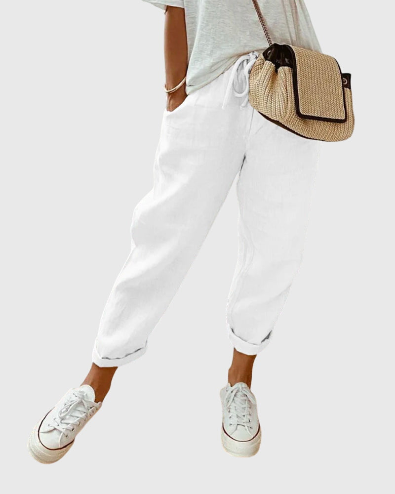 Women Beige High Waist Straight Leg Pants