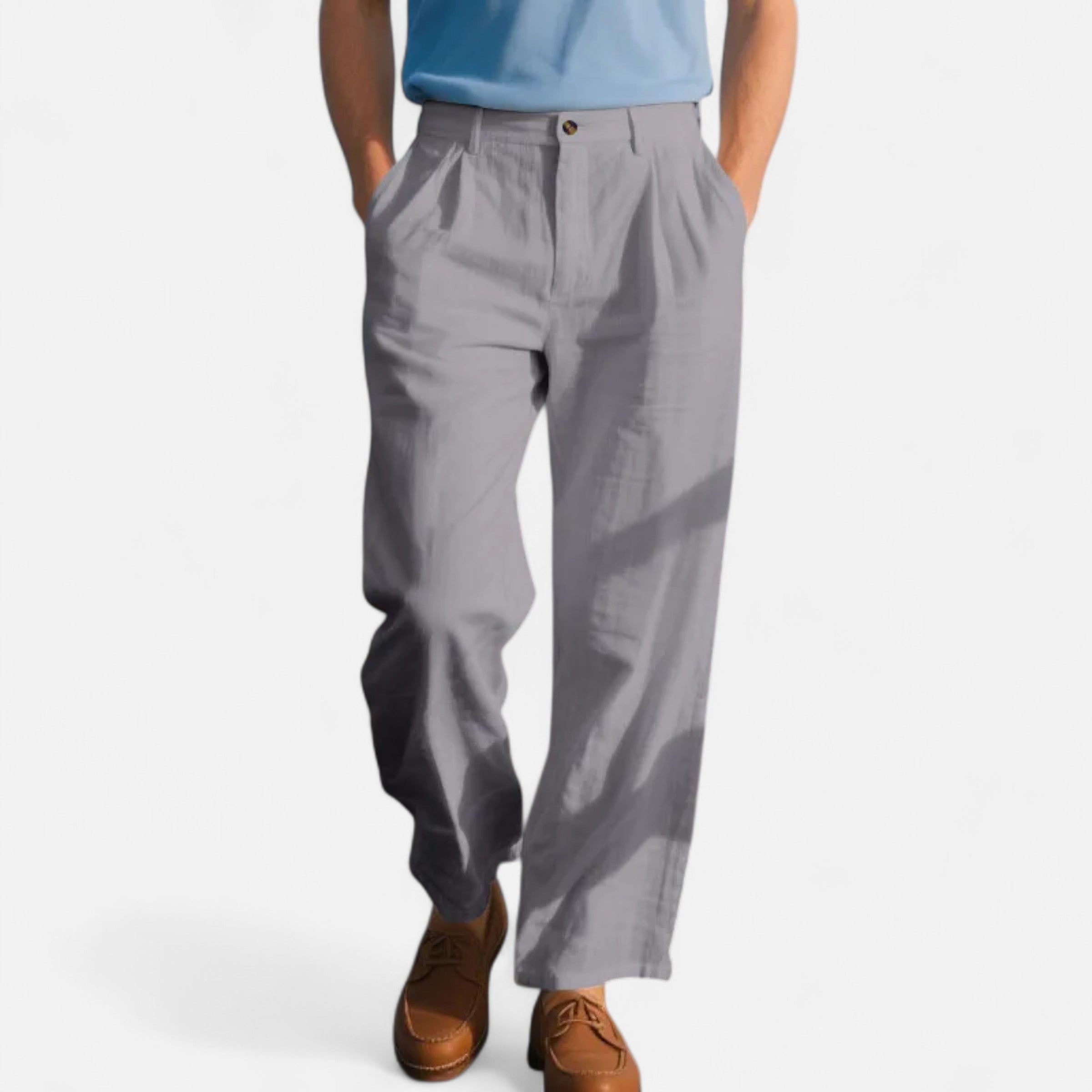Men’s Linen Straight Leg Trousers Classic Tailored Comfort