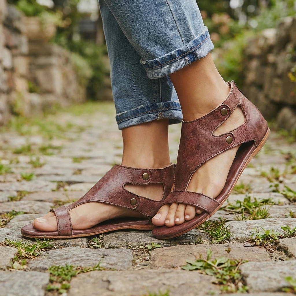 Women Brown Cutout Ankle Sandals