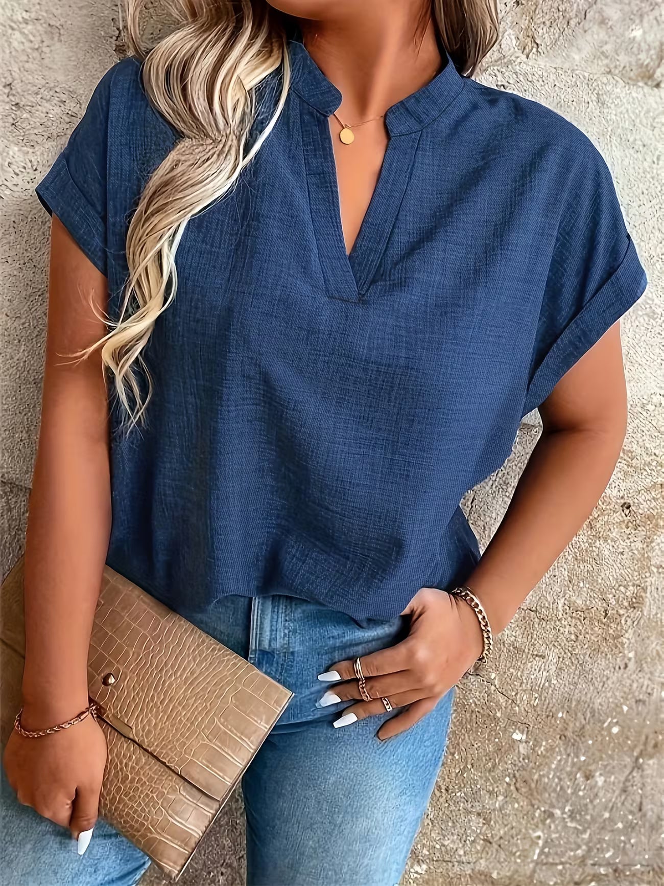 Elegant V Neck Stand Collar Women's Top Shirt