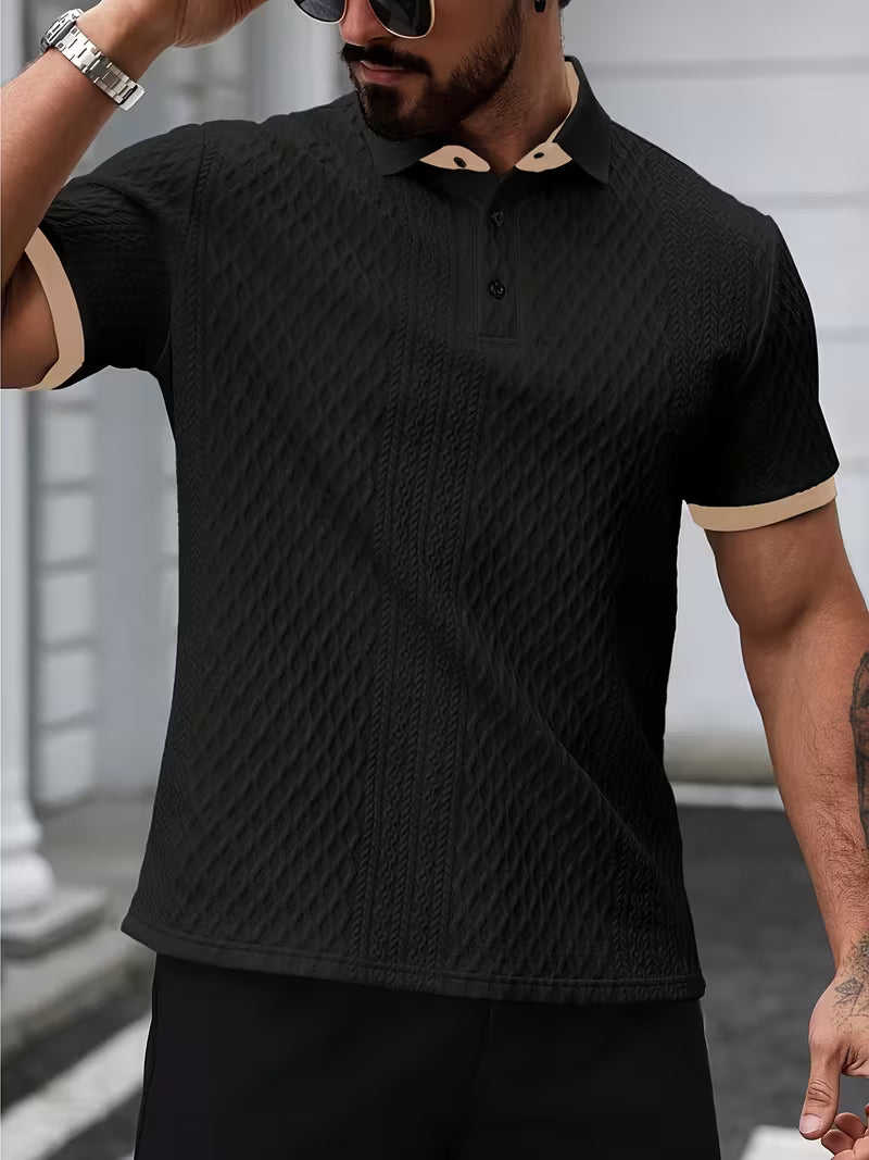 Men's Jacquard Colour Block Short Sleeve Shirt