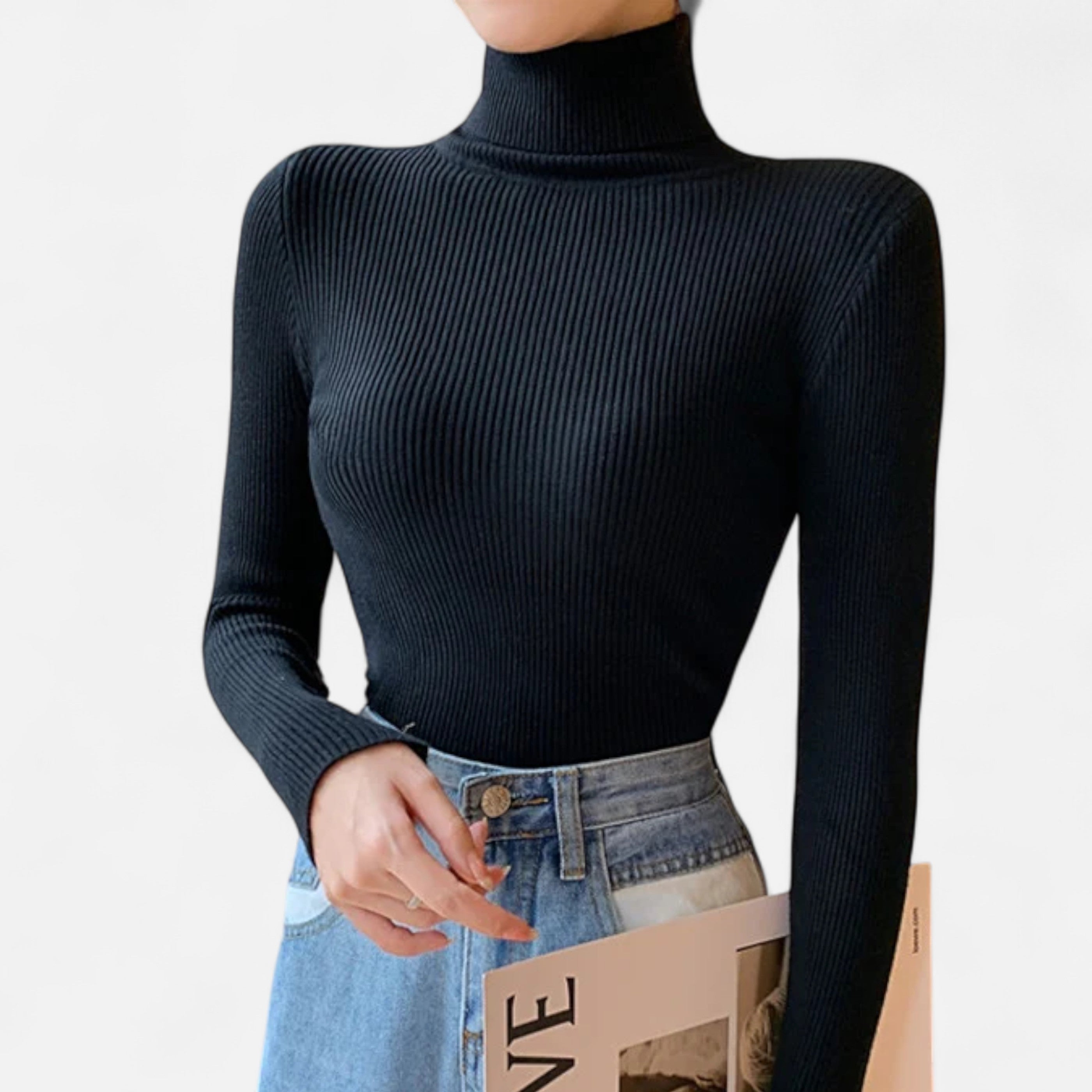 Women’s Ribbed Foldover Turtleneck Sweater for Winter Elegance
