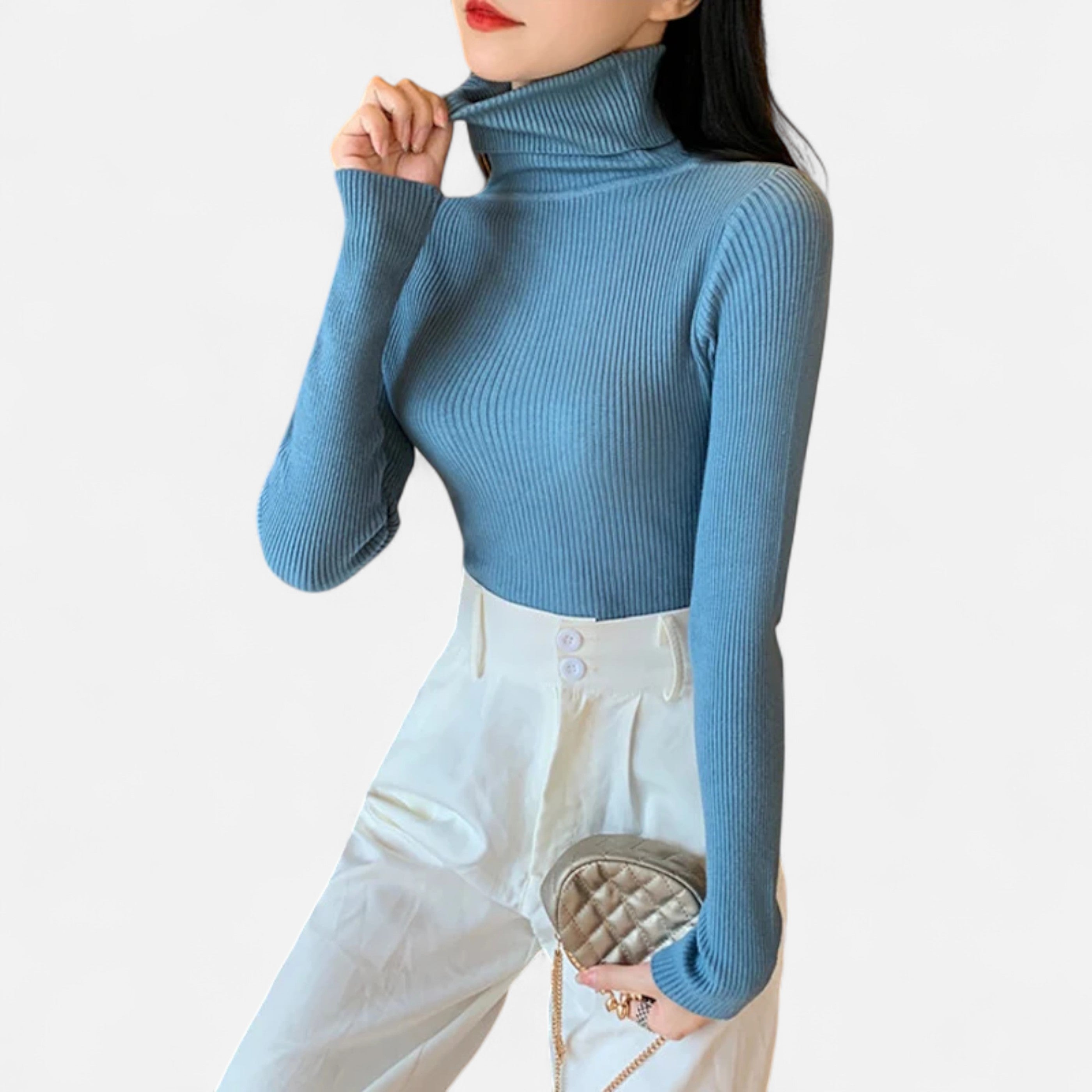 Women’s Ribbed Foldover Turtleneck Sweater for Winter Elegance