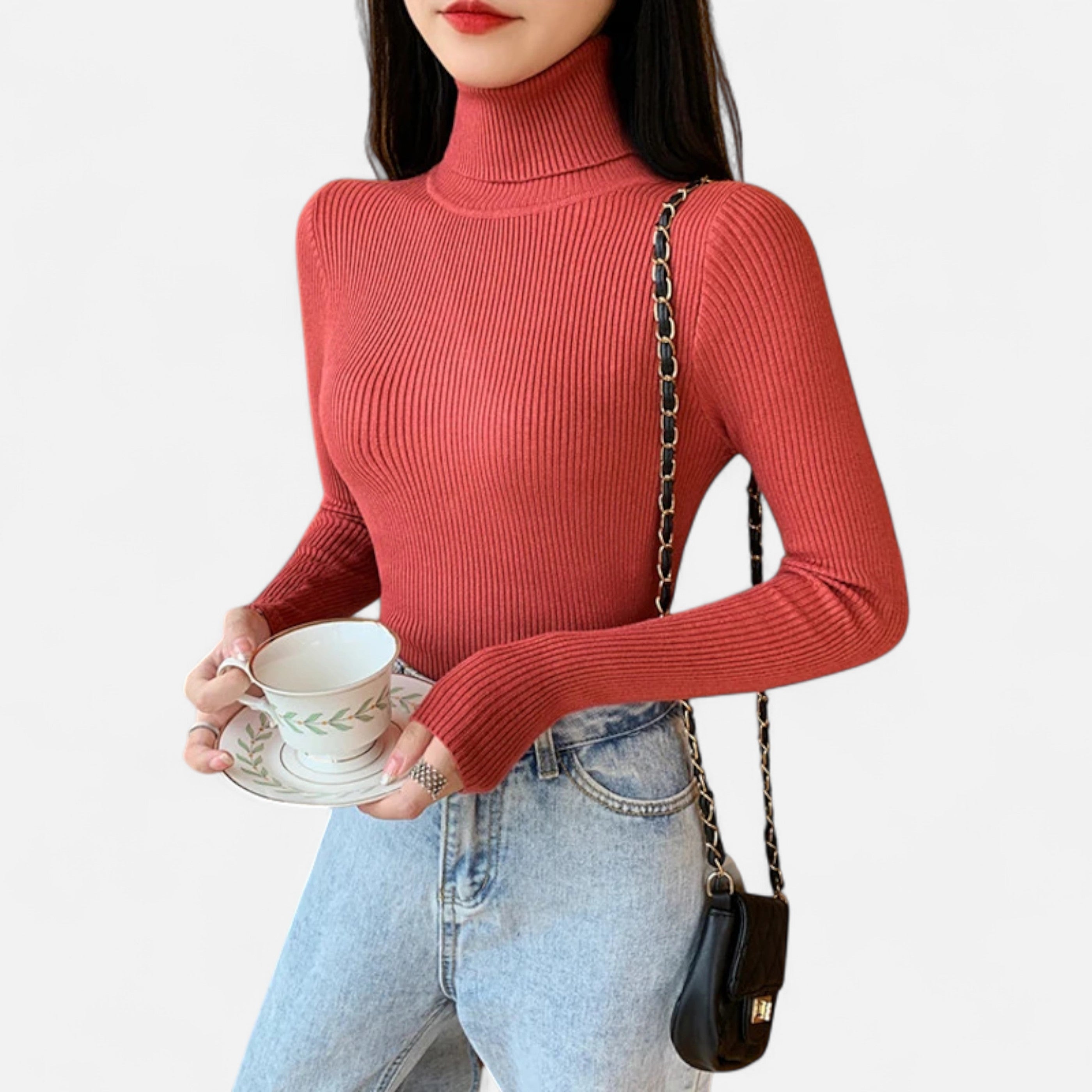 Women’s Ribbed Foldover Turtleneck Sweater for Winter Elegance