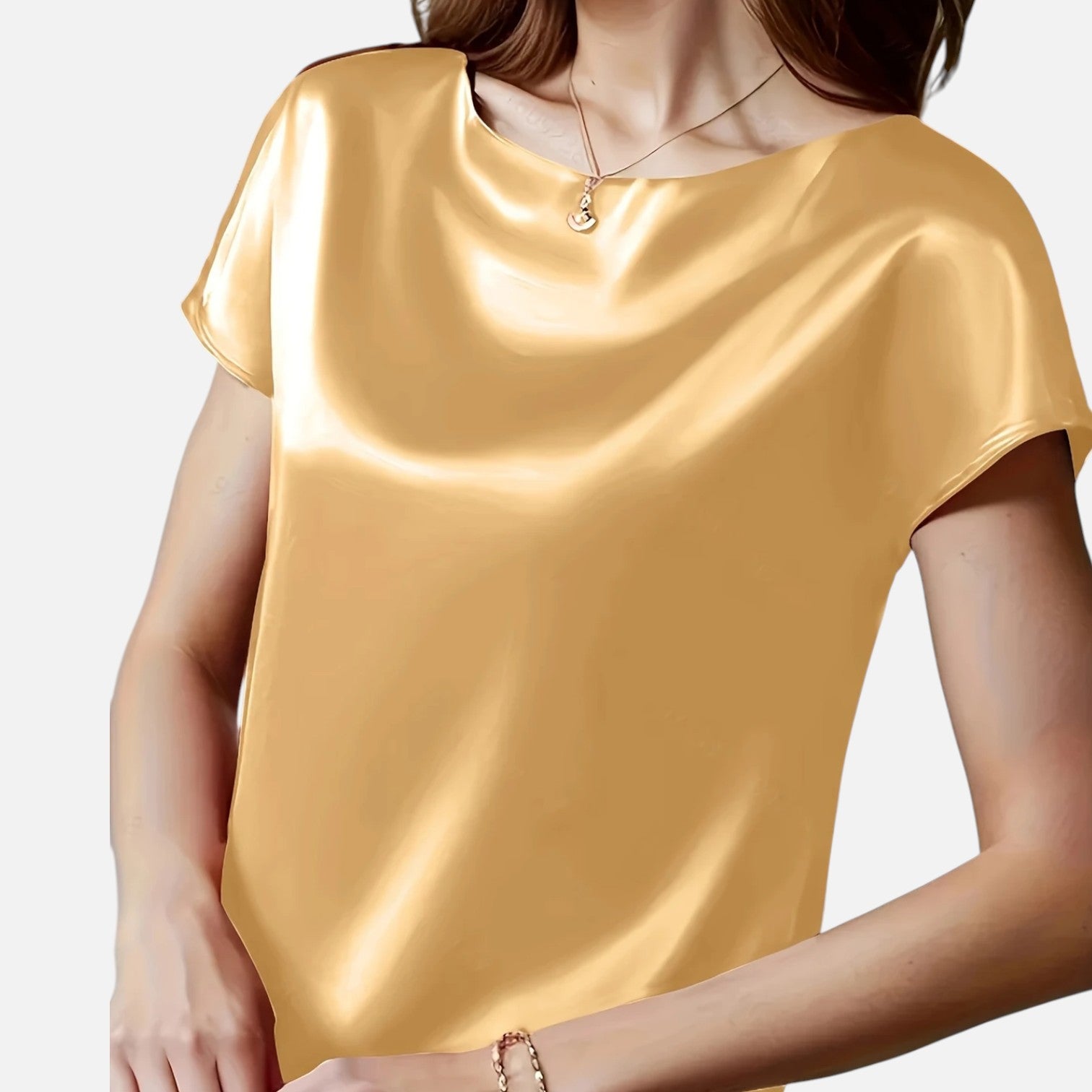 Women’s Short Sleeve Satin Blouse in Vibrant Purple