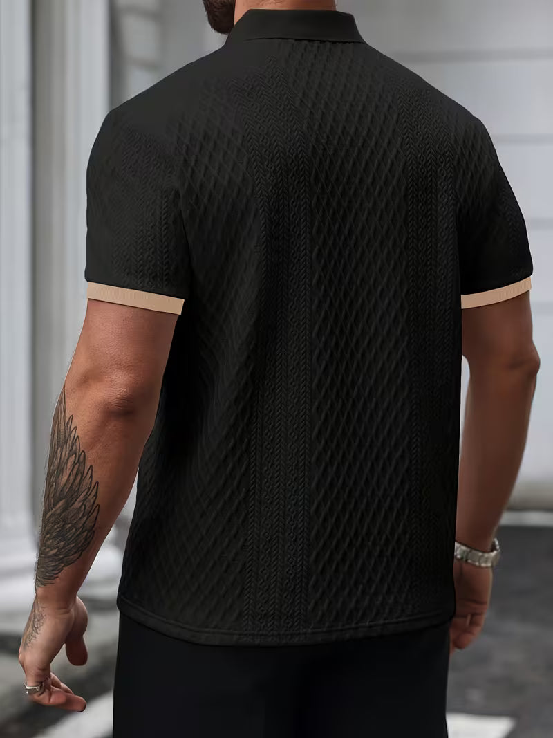 Men's Jacquard Colour Block Short Sleeve Shirt