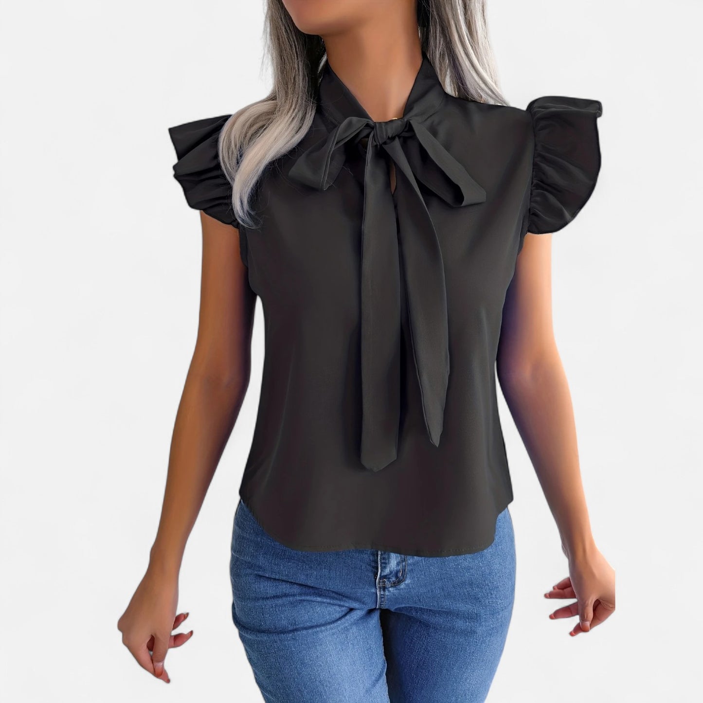 Dorevelle | Women’s Chiffon Blouse – Bow-Tie Sleeveless Style